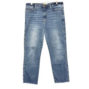 FRAME Le Sylvie Slender Straight Jeans Womens 32 Blue High Rise Raw Hem Bonhill